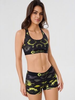 Ethika Black & Yellow Sports Bra and Staple Shorts “CHARMER” Women’s M (NWT)